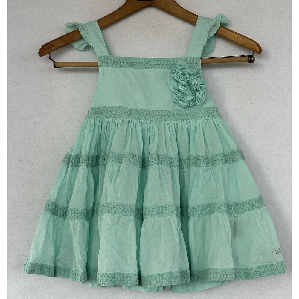 Calvin Klein Sundress Cloche Hat Cottagecore Girls 4T Aqua Excellent